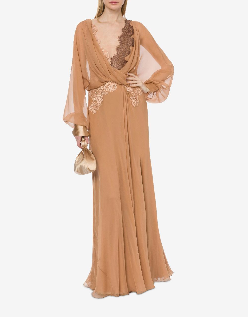 Alberta Ferretti Abito in chiffon organico con pizzo Vendite Flash