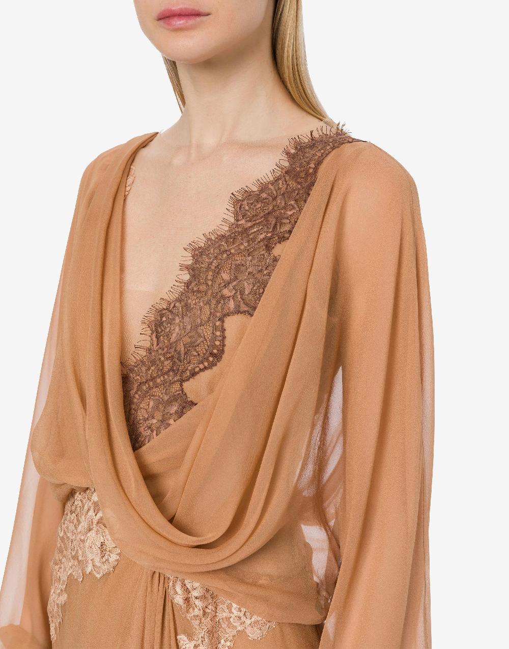 Alberta Ferretti Abito in chiffon organico con pizzo Vendite Flash