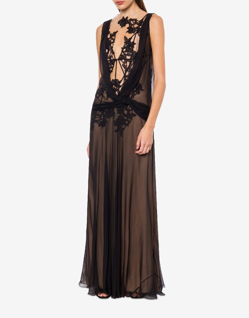 Alberta Ferretti Abito in chiffon organico Macramé Ramage In Saldo