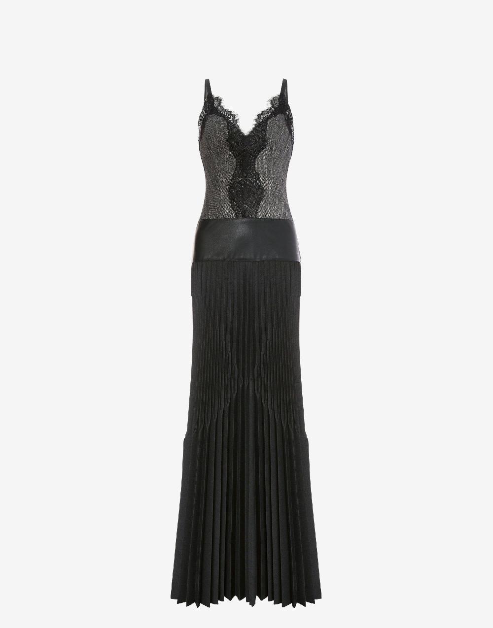 Alberta Ferretti Abito lungo con pizzo e plissé Qualità
