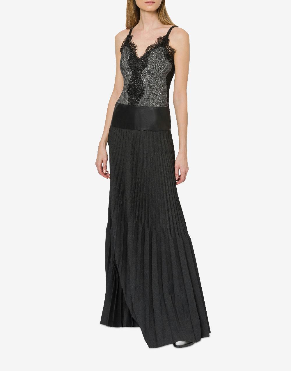 Alberta Ferretti Abito lungo con pizzo e plissé Qualità