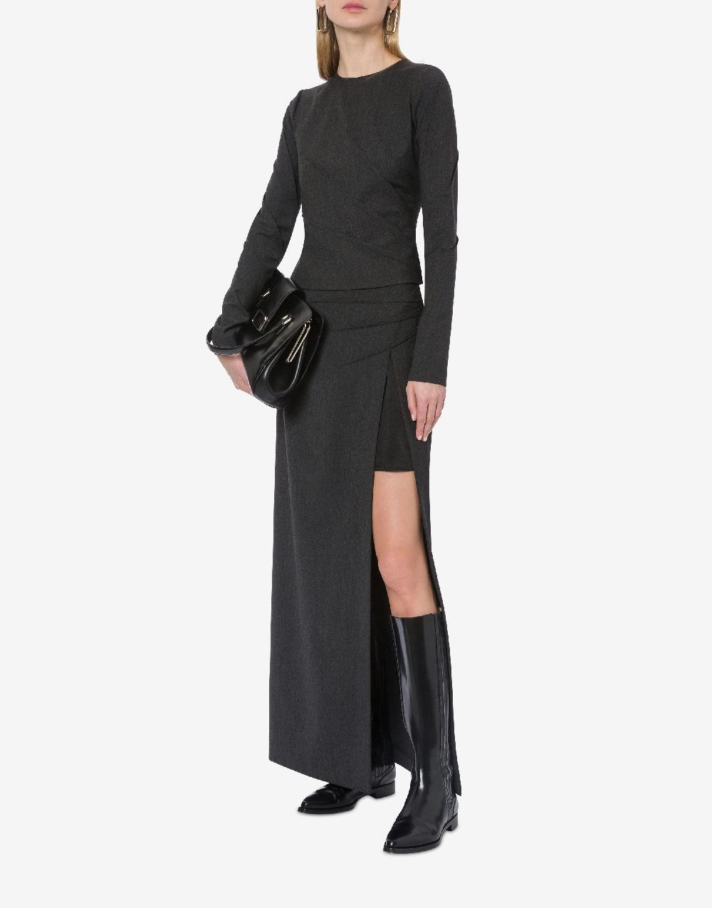 Alberta Ferretti Gonna in twill di lana stretch con spacco Soddisfazione Garantita