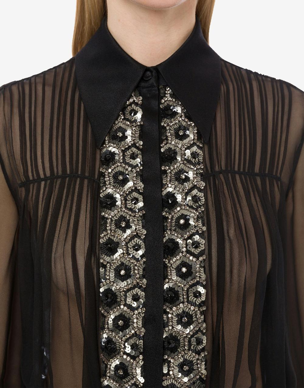 Alberta Ferretti Camicia in chiffon organico con paillettes e perline Soddisfazione Garantita