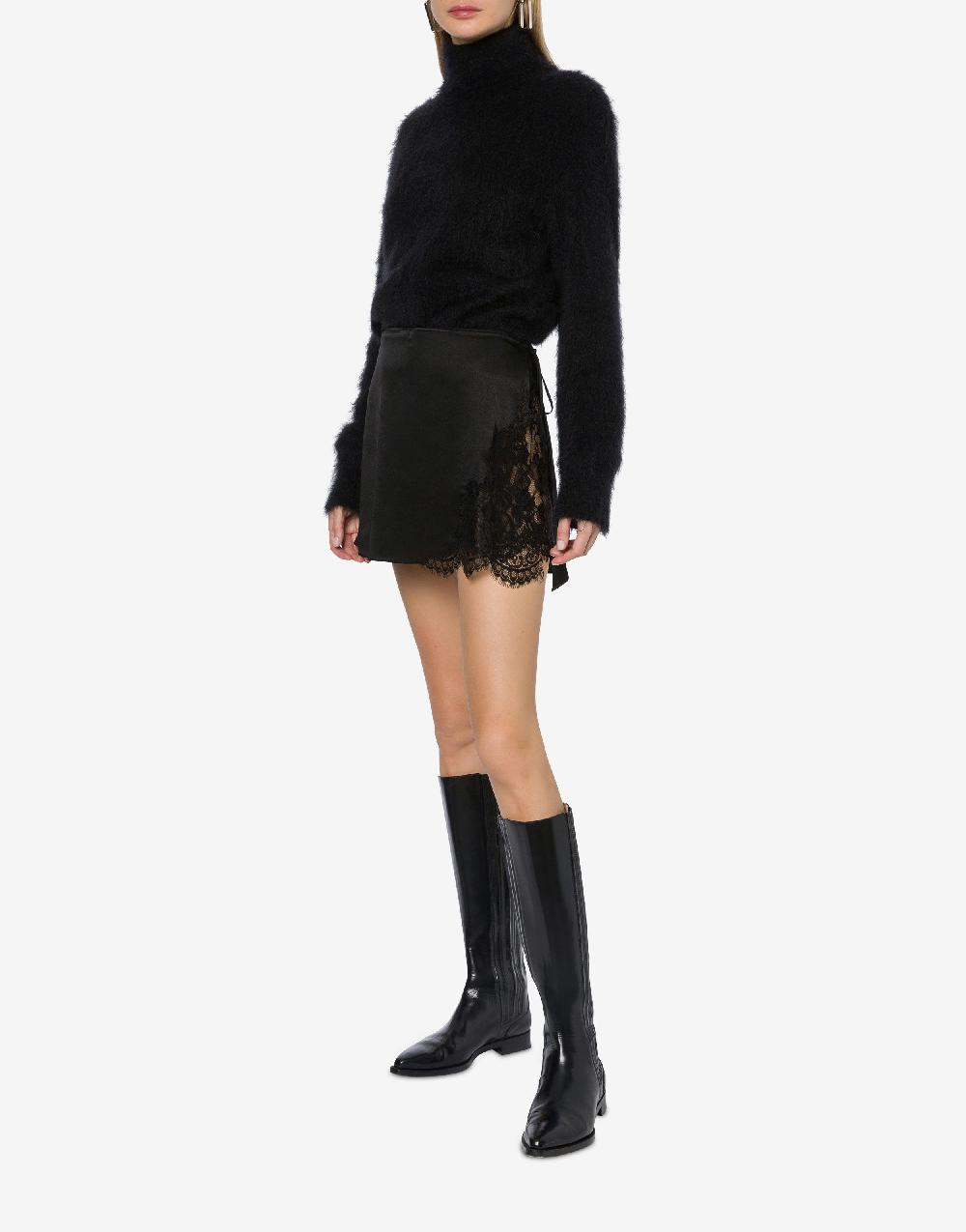 Alberta Ferretti Minigonna in raso con pizzo Promozione Limitata