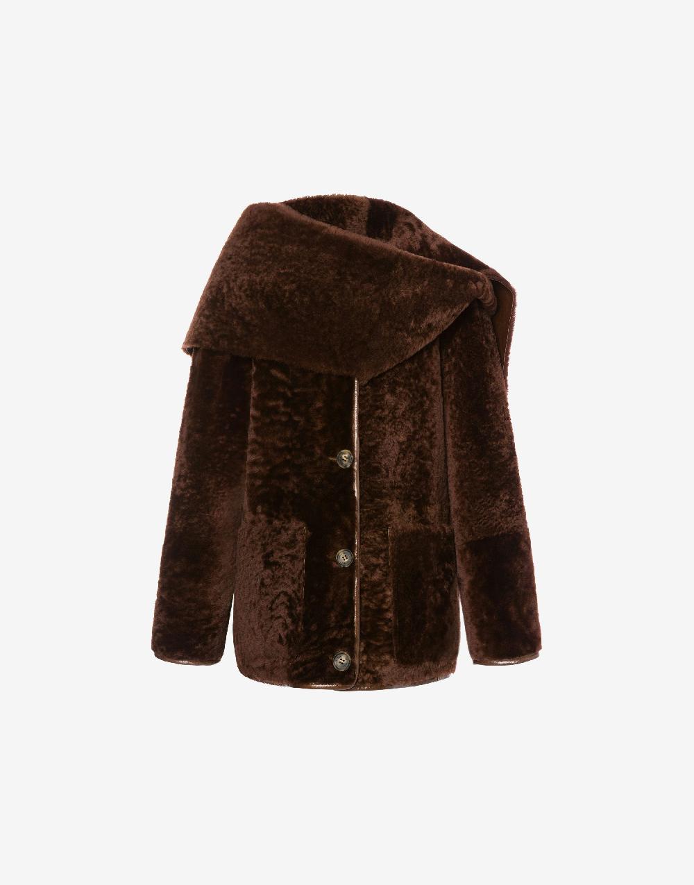 Alberta Ferretti Montone reversibile in shearling lucido con sciarpa Offerte