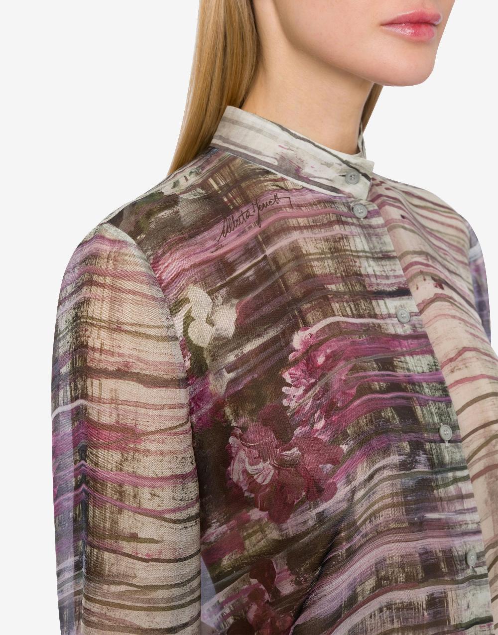 Alberta Ferretti Camicia in chiffon con stampa Dripping Roses Spedizione Gratuita