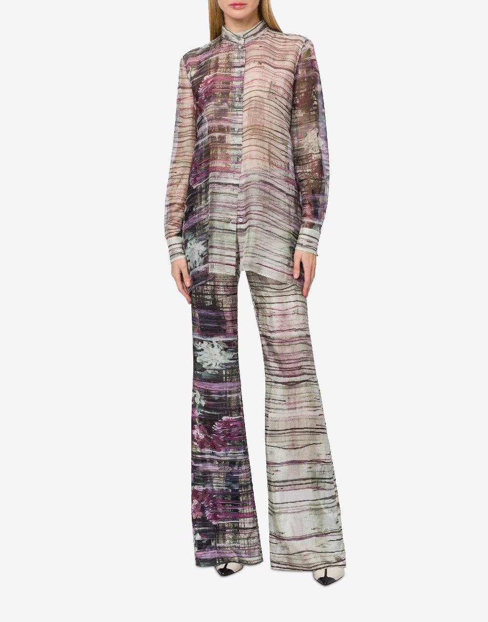 Alberta Ferretti Pantalone in habotai con stampa Dripping Roses In Saldo