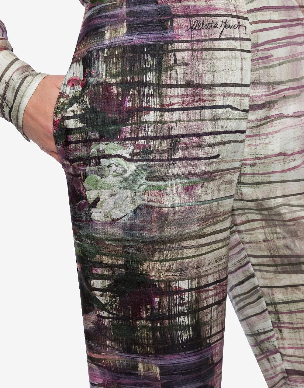 Alberta Ferretti Pantalone in habotai con stampa Dripping Roses In Saldo