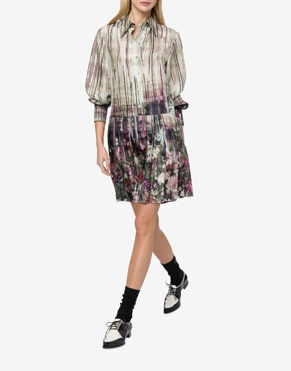 Alberta Ferretti Abito in habotai con stampa Dripping Roses Soddisfazione Garantita