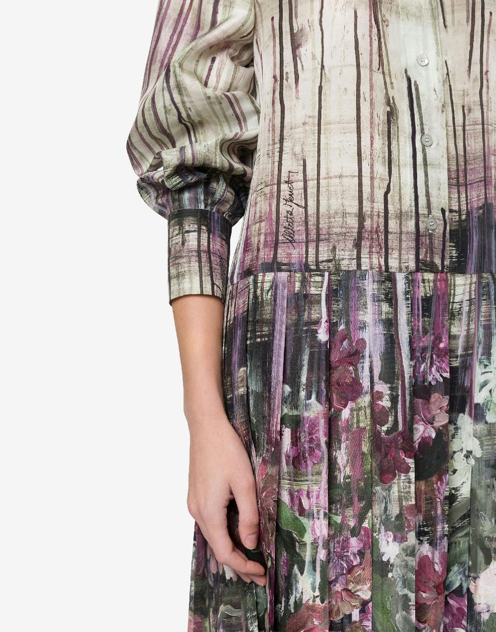 Alberta Ferretti Abito in habotai con stampa Dripping Roses Soddisfazione Garantita