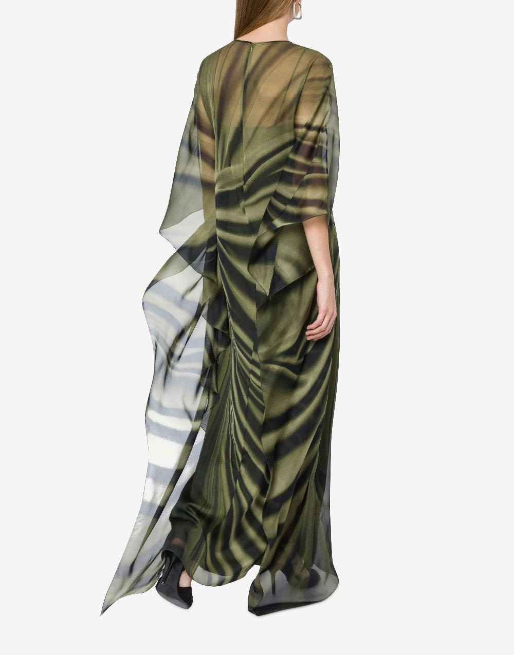 Alberta Ferretti Abito lungo in chiffon con stampa drappeggio Offerta