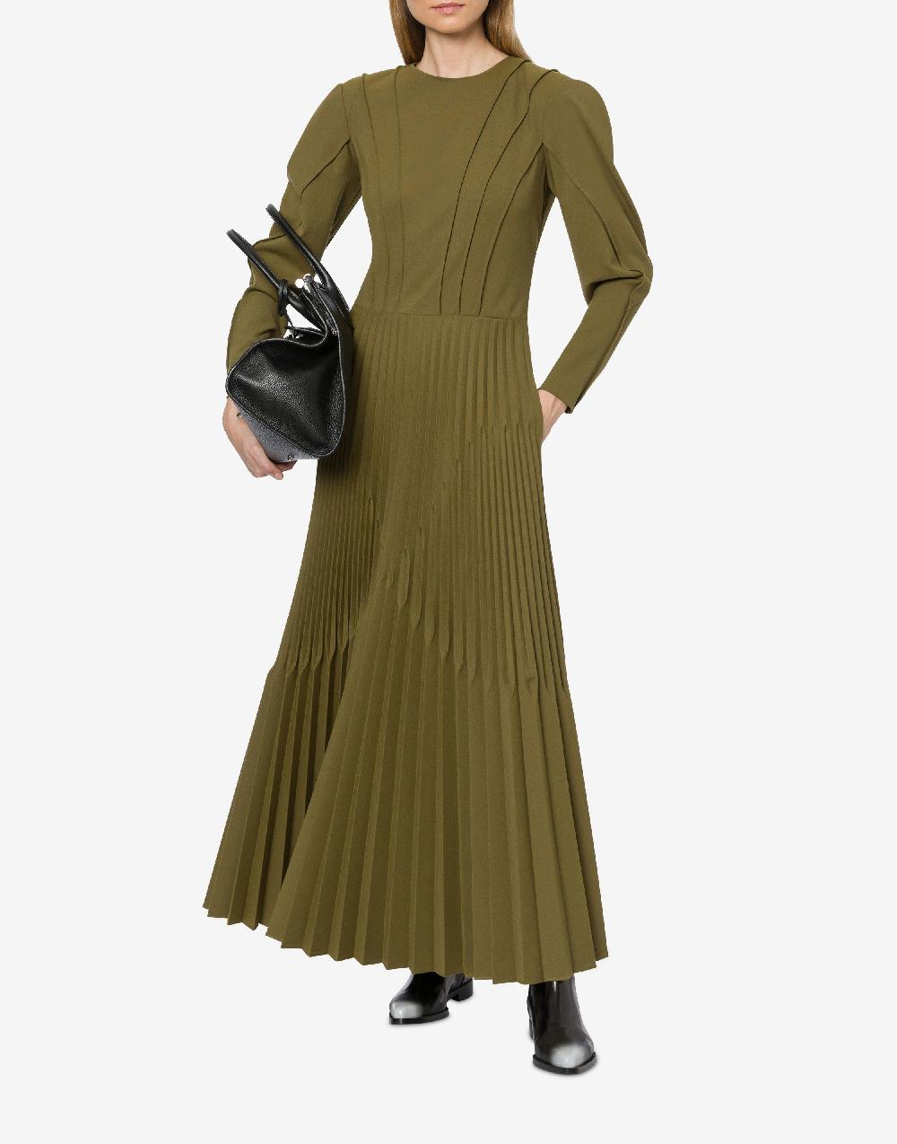 Alberta Ferretti Abito lungo in twill di lana stretch con plissé Saldi
