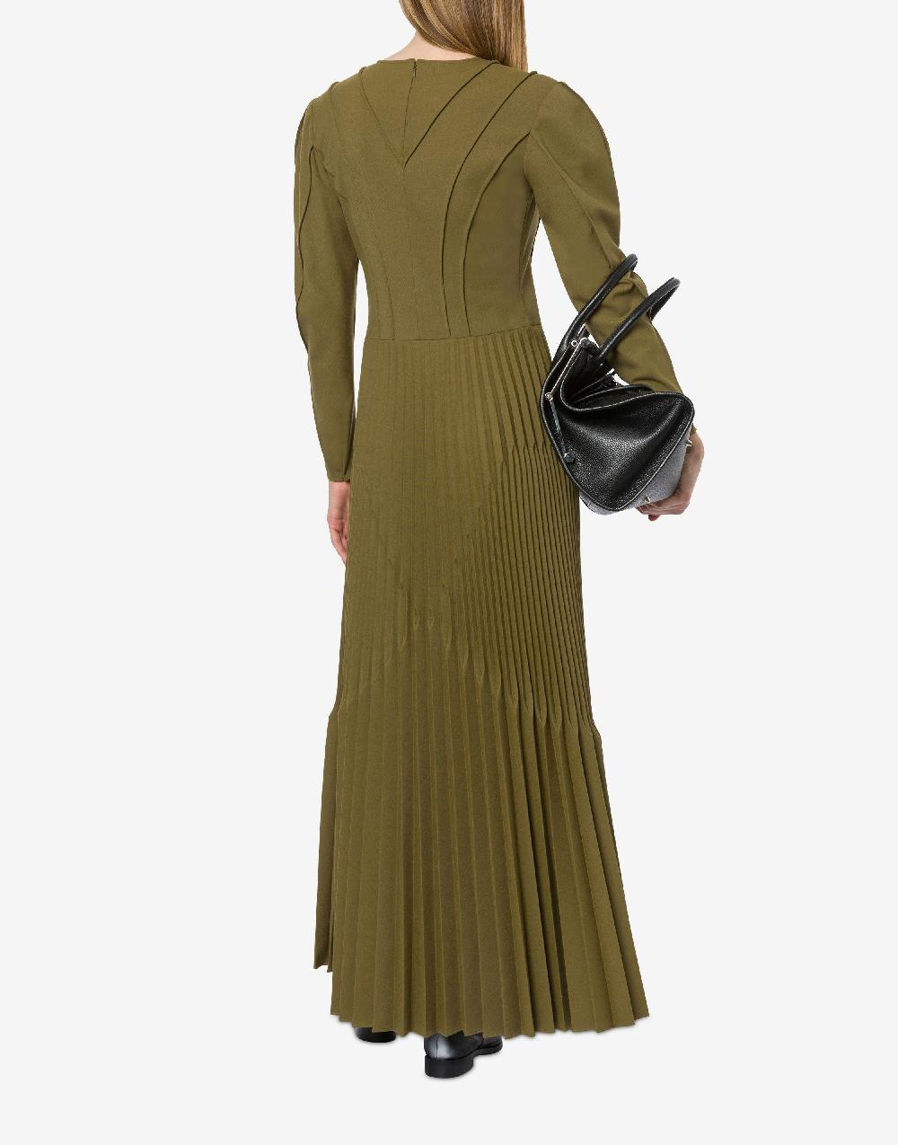 Alberta Ferretti Abito lungo in twill di lana stretch con plissé Saldi