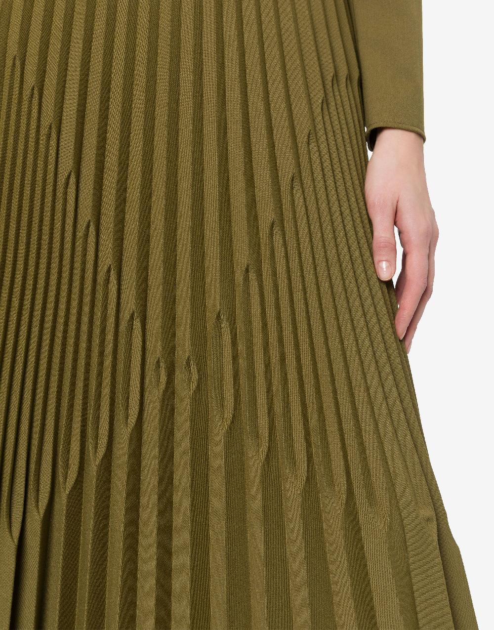 Alberta Ferretti Abito lungo in twill di lana stretch con plissé Saldi