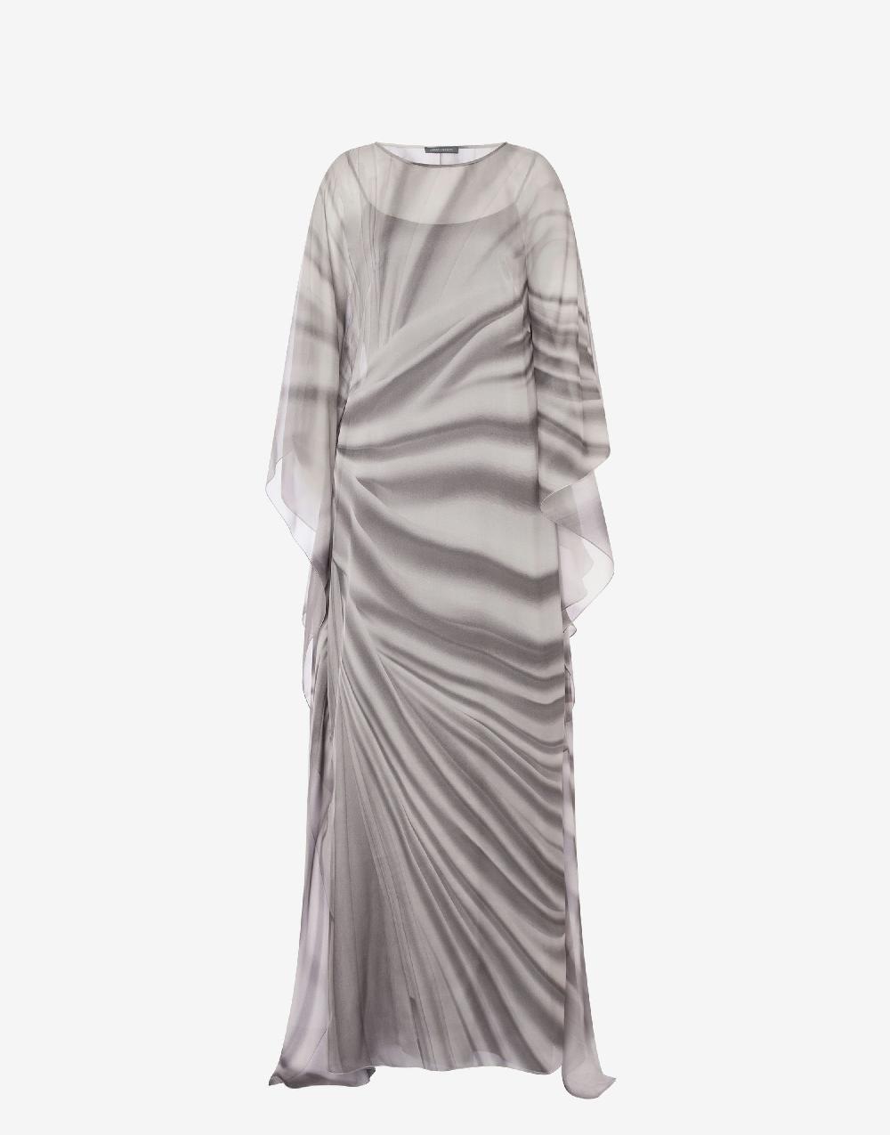 Alberta Ferretti Abito lungo in chiffon con stampa drappeggio Vendite Flash