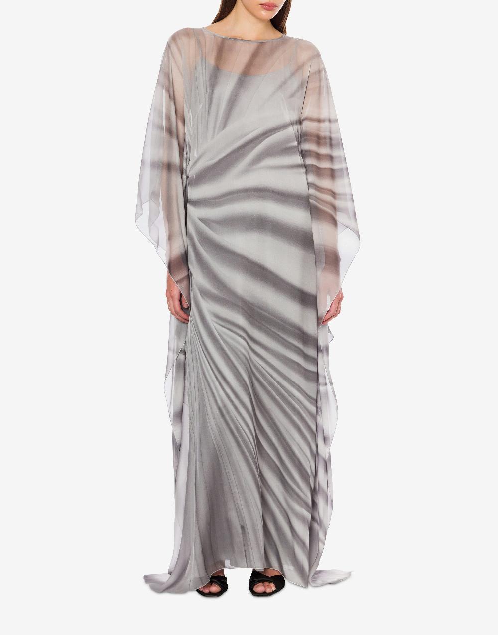 Alberta Ferretti Abito lungo in chiffon con stampa drappeggio Vendite Flash