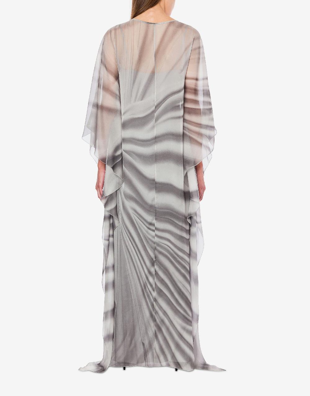Alberta Ferretti Abito lungo in chiffon con stampa drappeggio Vendite Flash