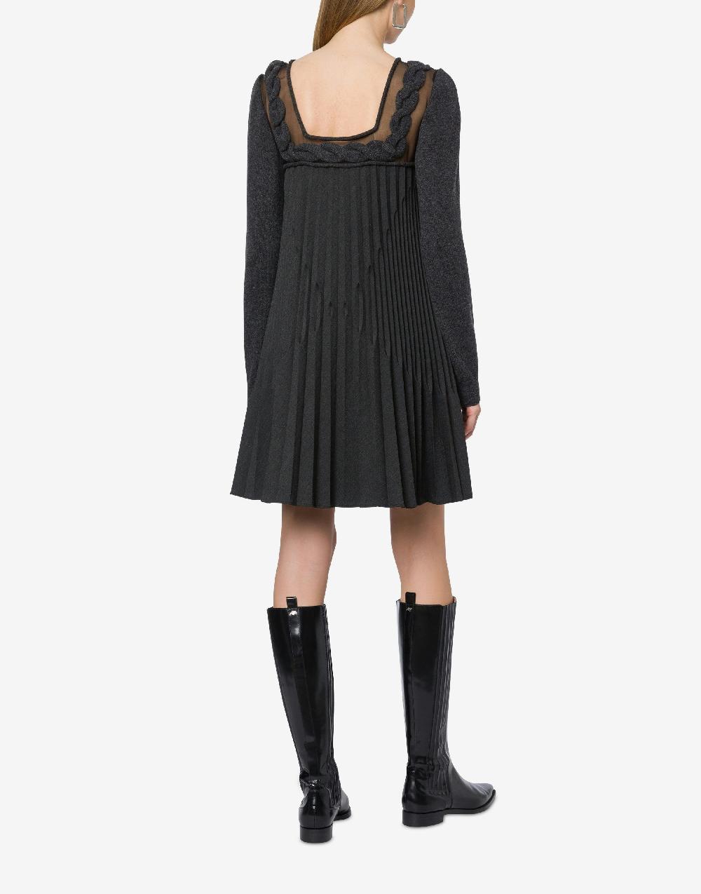 Alberta Ferretti Abito corto in twill di lana stretch con treccia In Linea