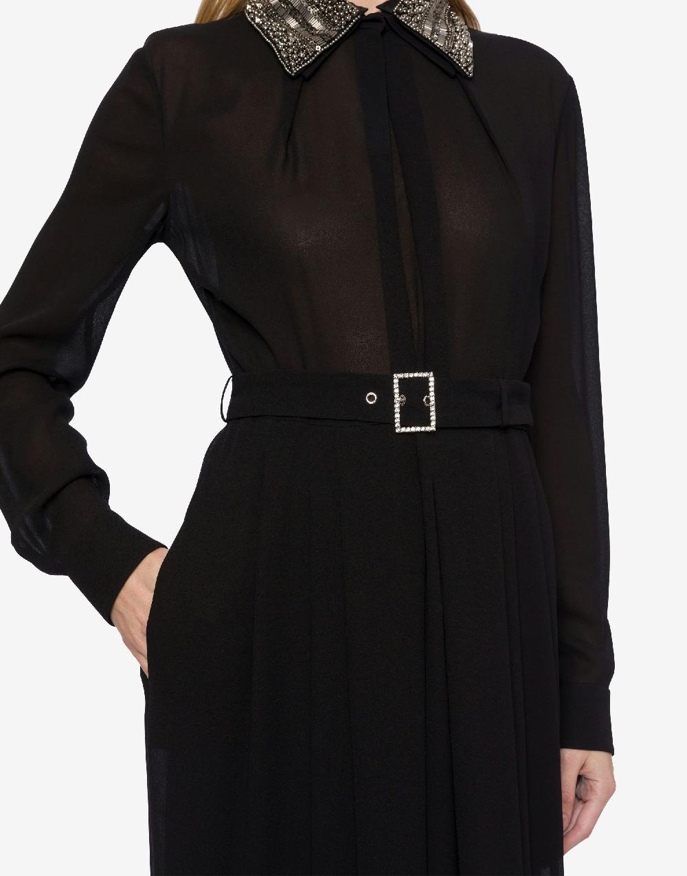 Alberta Ferretti Abito lungo in sablé con colletto ricamato Qualità Garantita