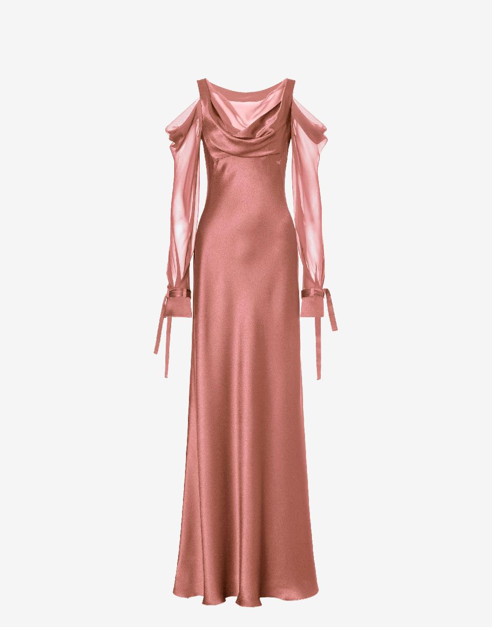 Alberta Ferretti Abito in raso con maniche in chiffon Promozione Limitata