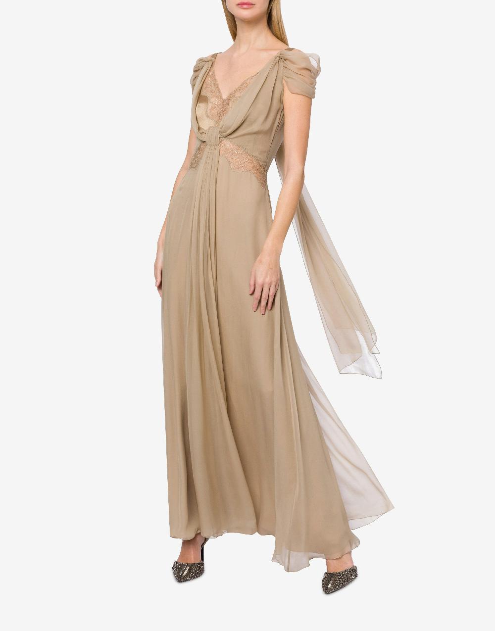 Alberta Ferretti Abito in chiffon con pizzo e drappi Sottocosto