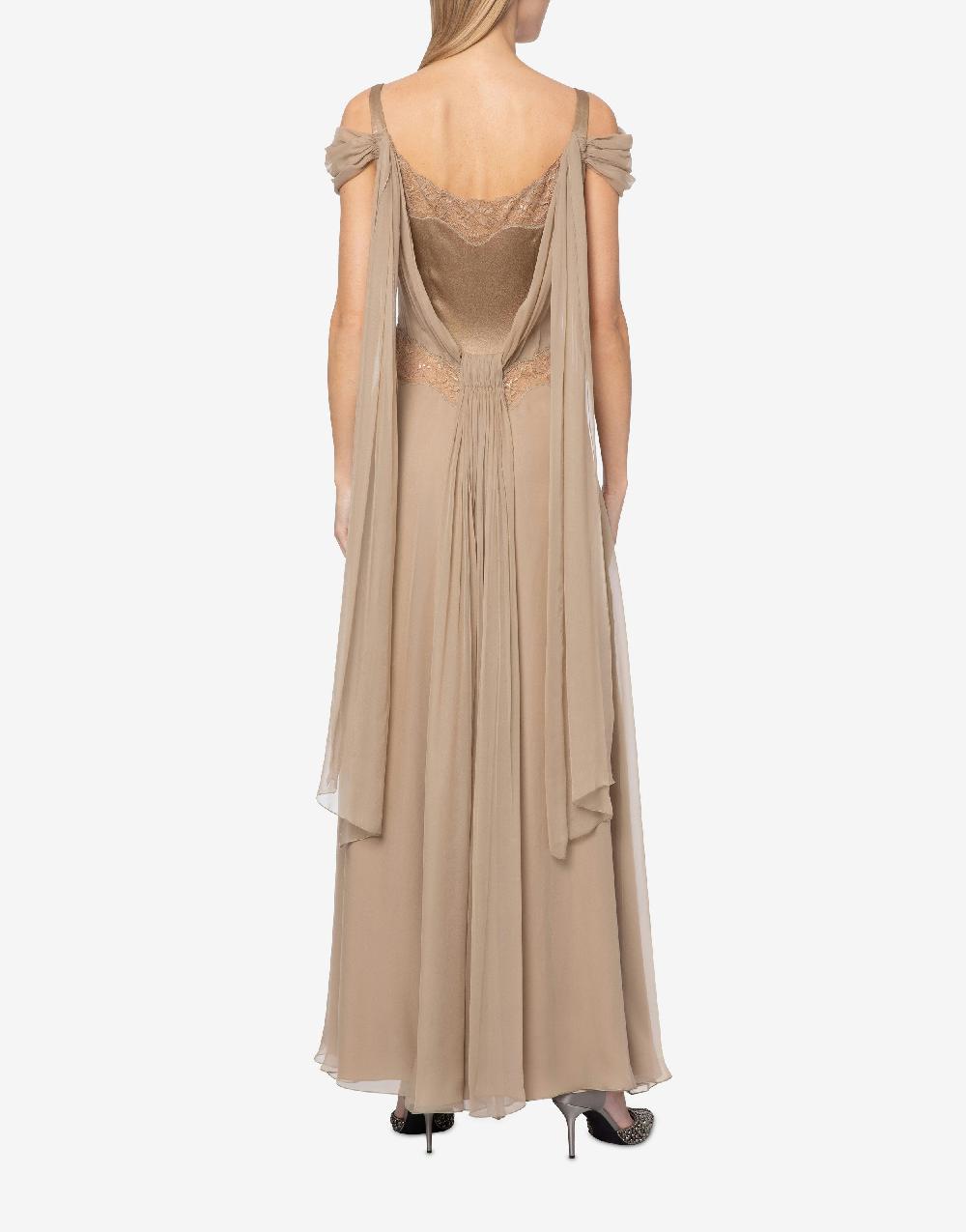 Alberta Ferretti Abito in chiffon con pizzo e drappi Sottocosto