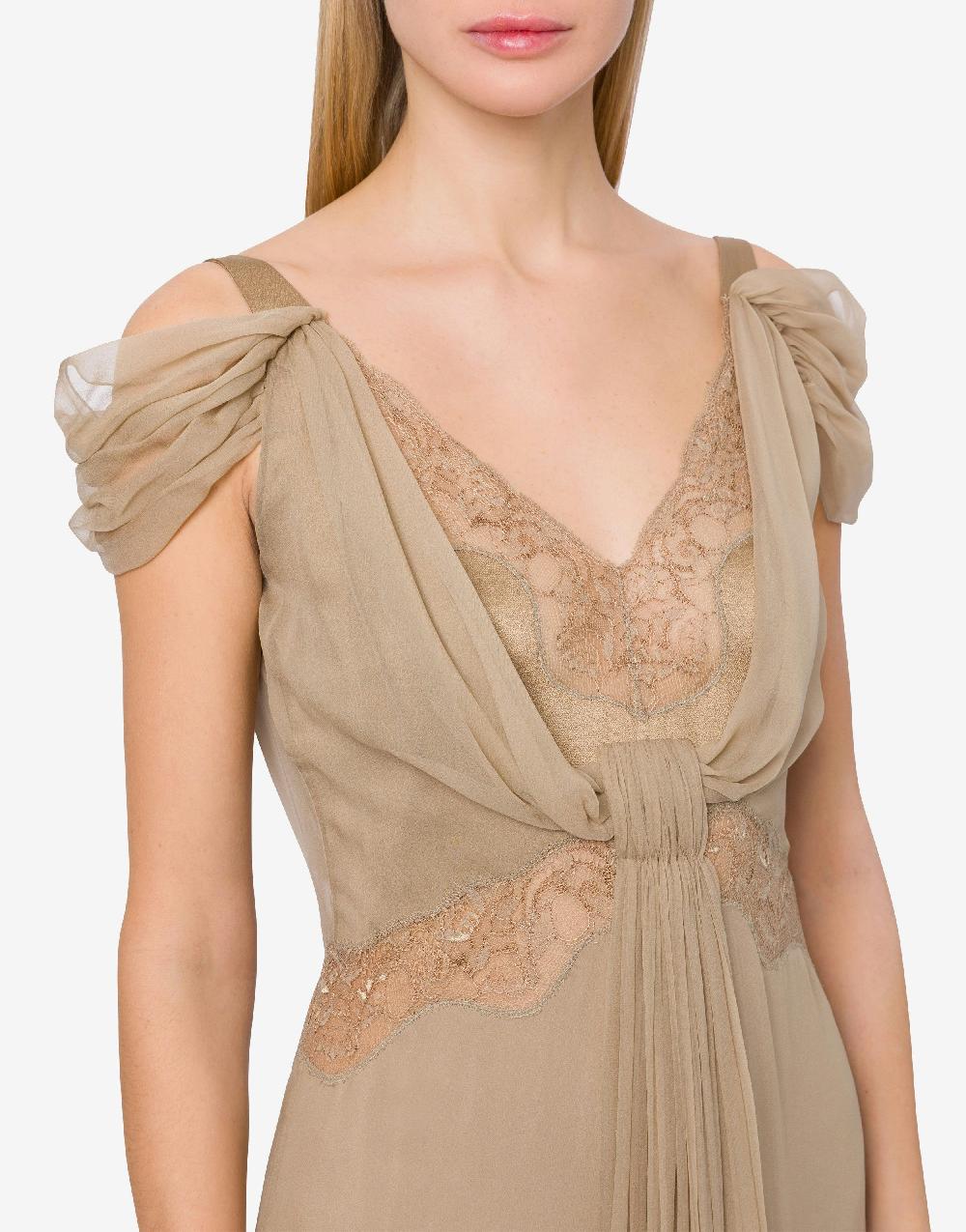 Alberta Ferretti Abito in chiffon con pizzo e drappi Sottocosto