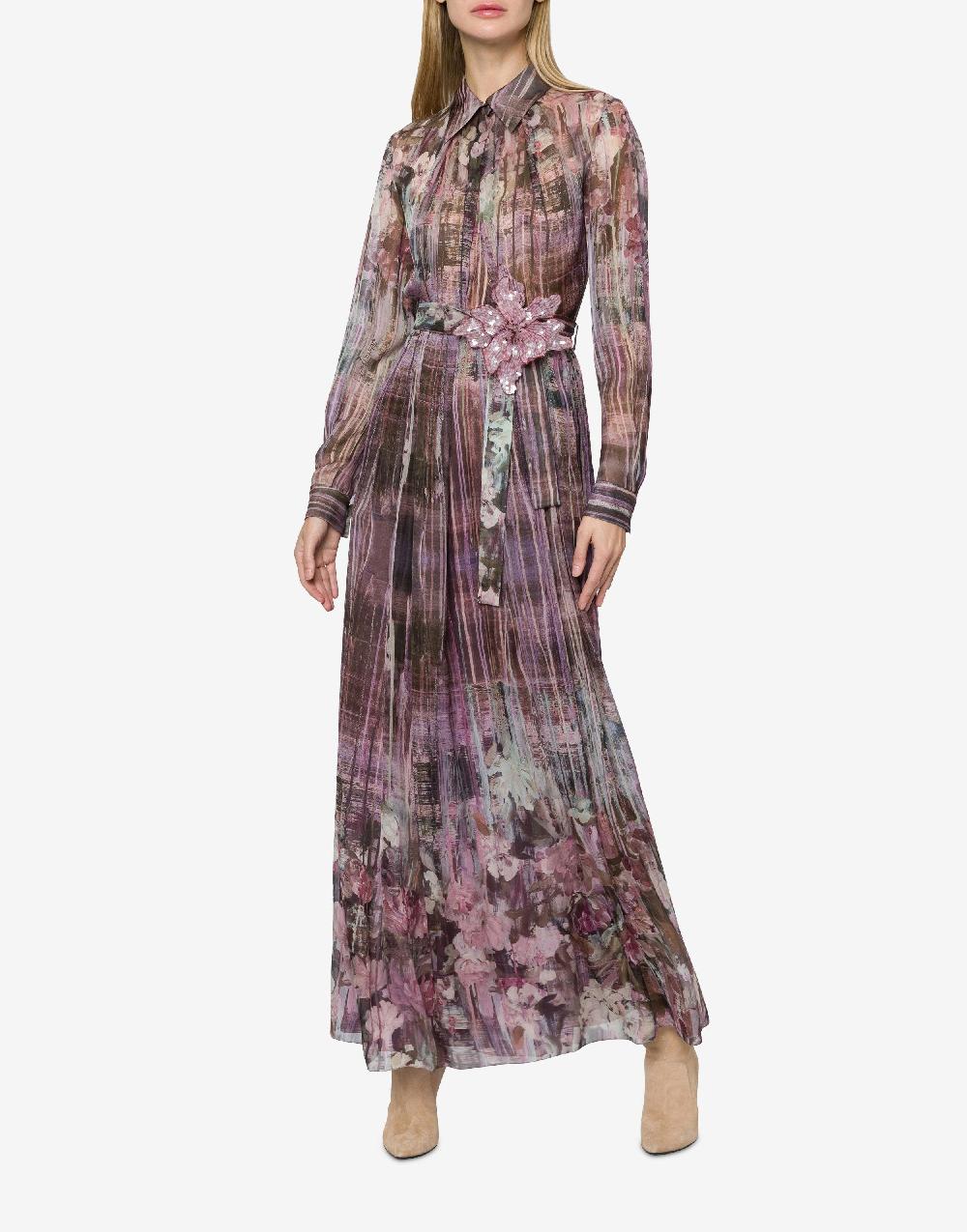 Alberta Ferretti Abito in chiffon con stampa Dripping Roses Sconto