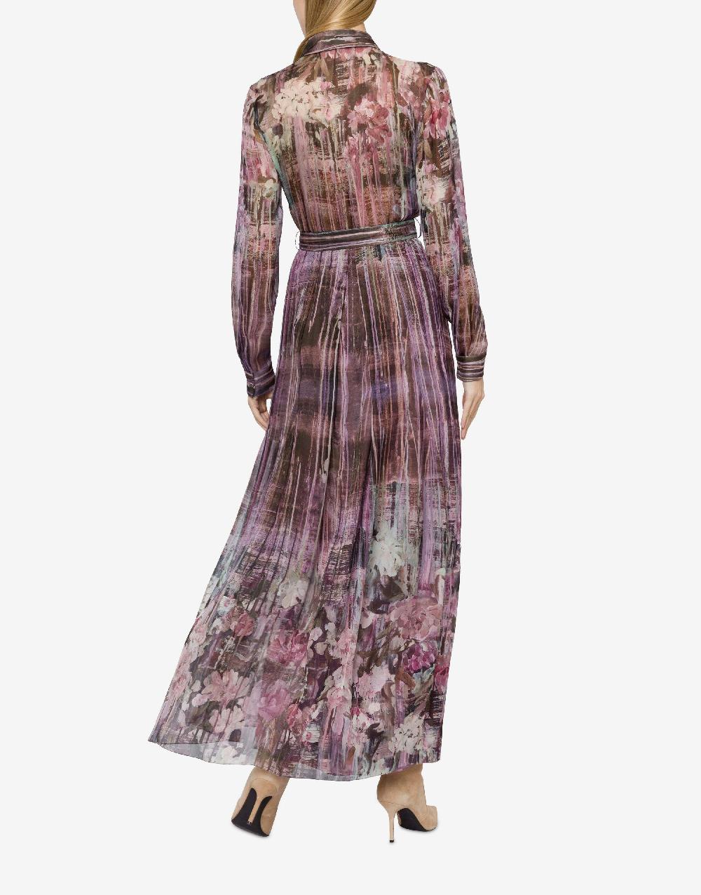 Alberta Ferretti Abito in chiffon con stampa Dripping Roses Sconto