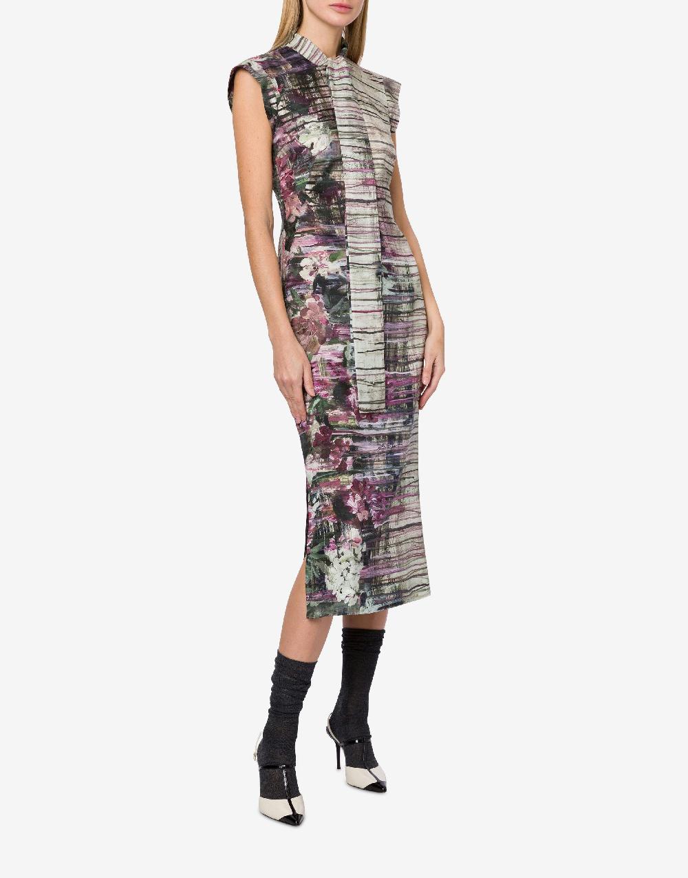 Alberta Ferretti Abito longuette in habotai con stampa Dripping Roses Offerta