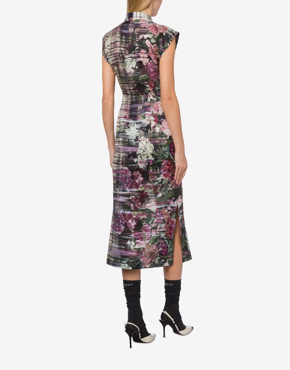 Alberta Ferretti Abito longuette in habotai con stampa Dripping Roses Offerta