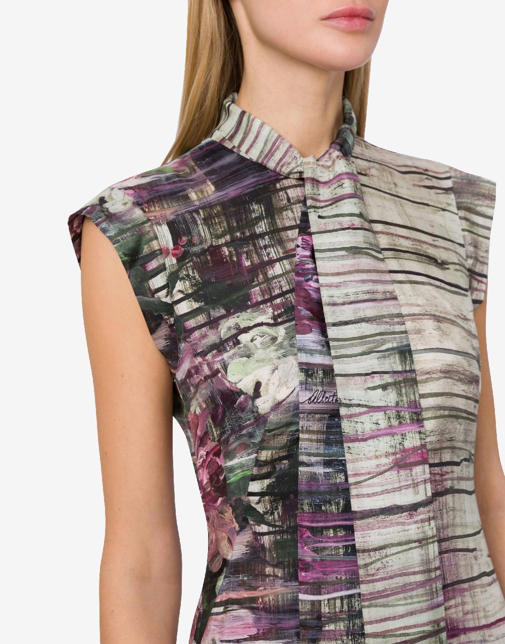 Alberta Ferretti Abito longuette in habotai con stampa Dripping Roses Offerta