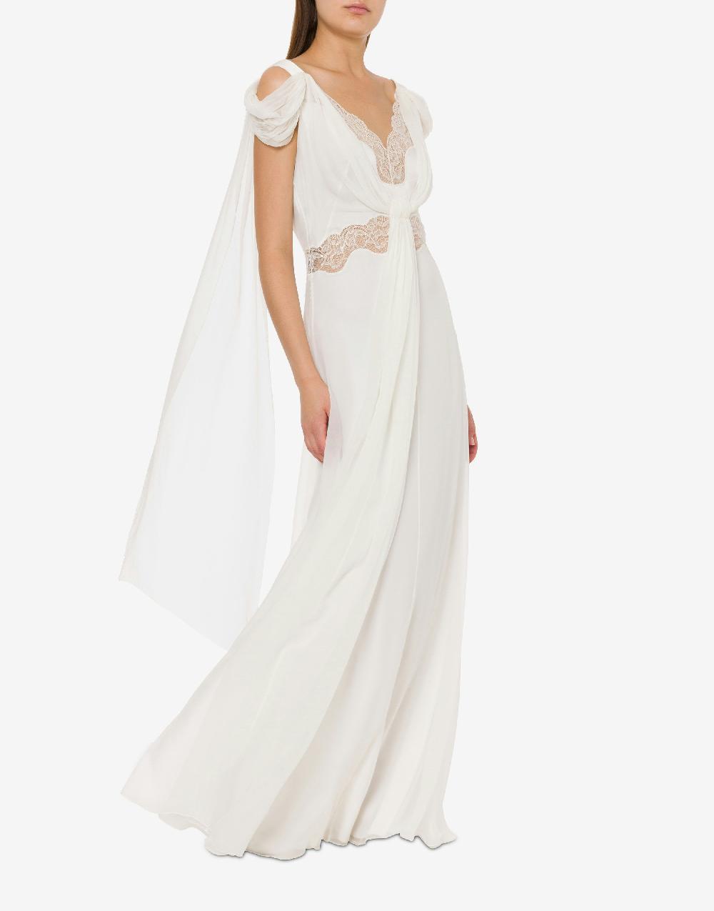 Alberta Ferretti Abito in chiffon con pizzo e drappi In Vendita