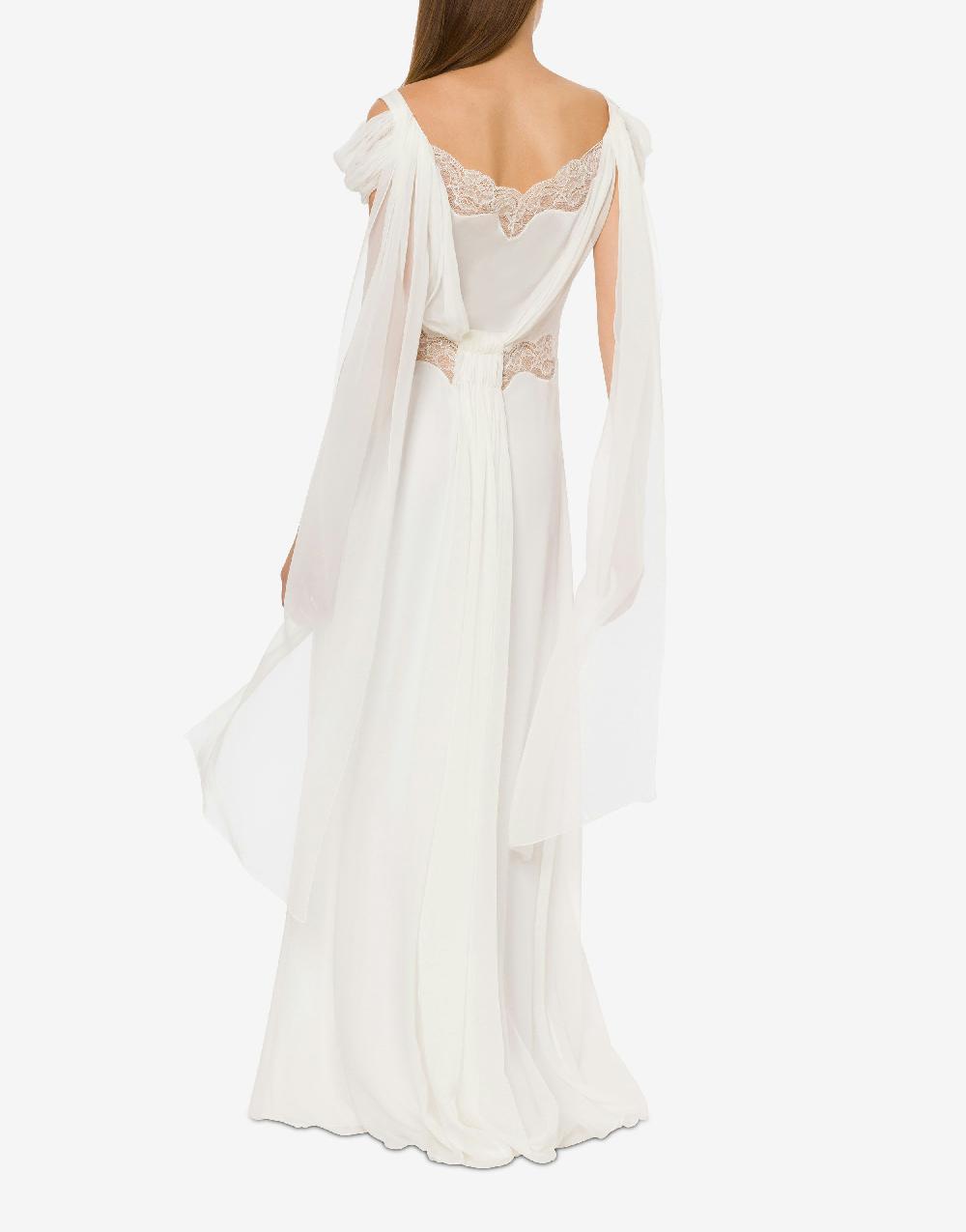 Alberta Ferretti Abito in chiffon con pizzo e drappi In Vendita
