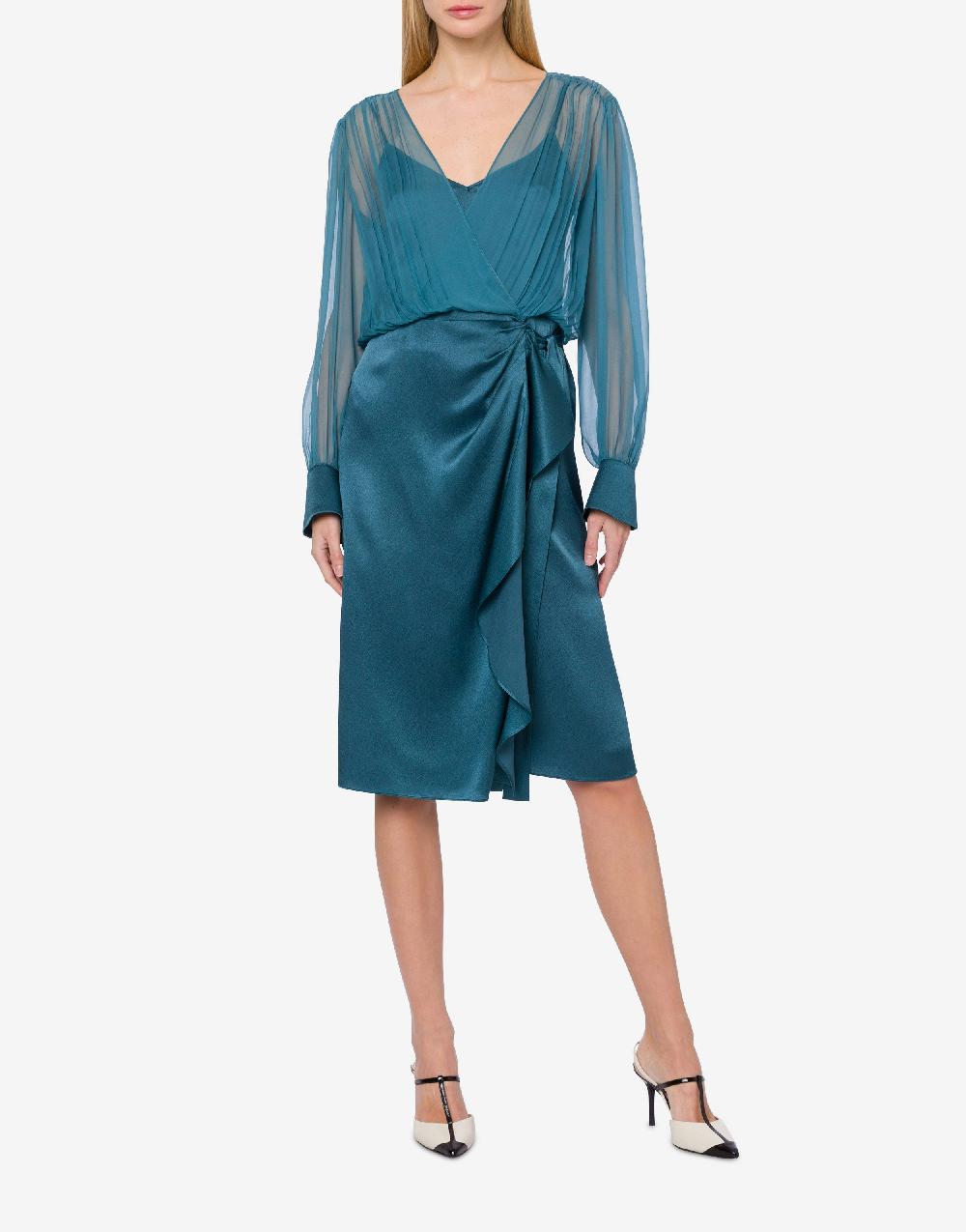 Alberta Ferretti Abito midi in raso e chiffon Offerte