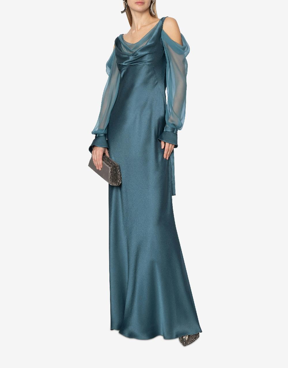 Alberta Ferretti Abito in raso con maniche in chiffon Hotsell