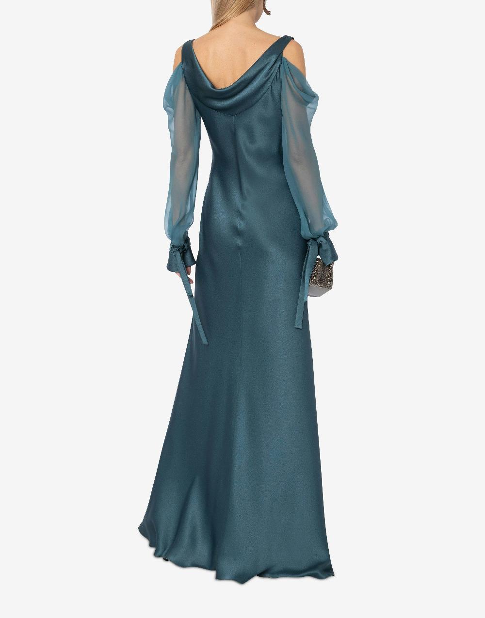 Alberta Ferretti Abito in raso con maniche in chiffon Hotsell