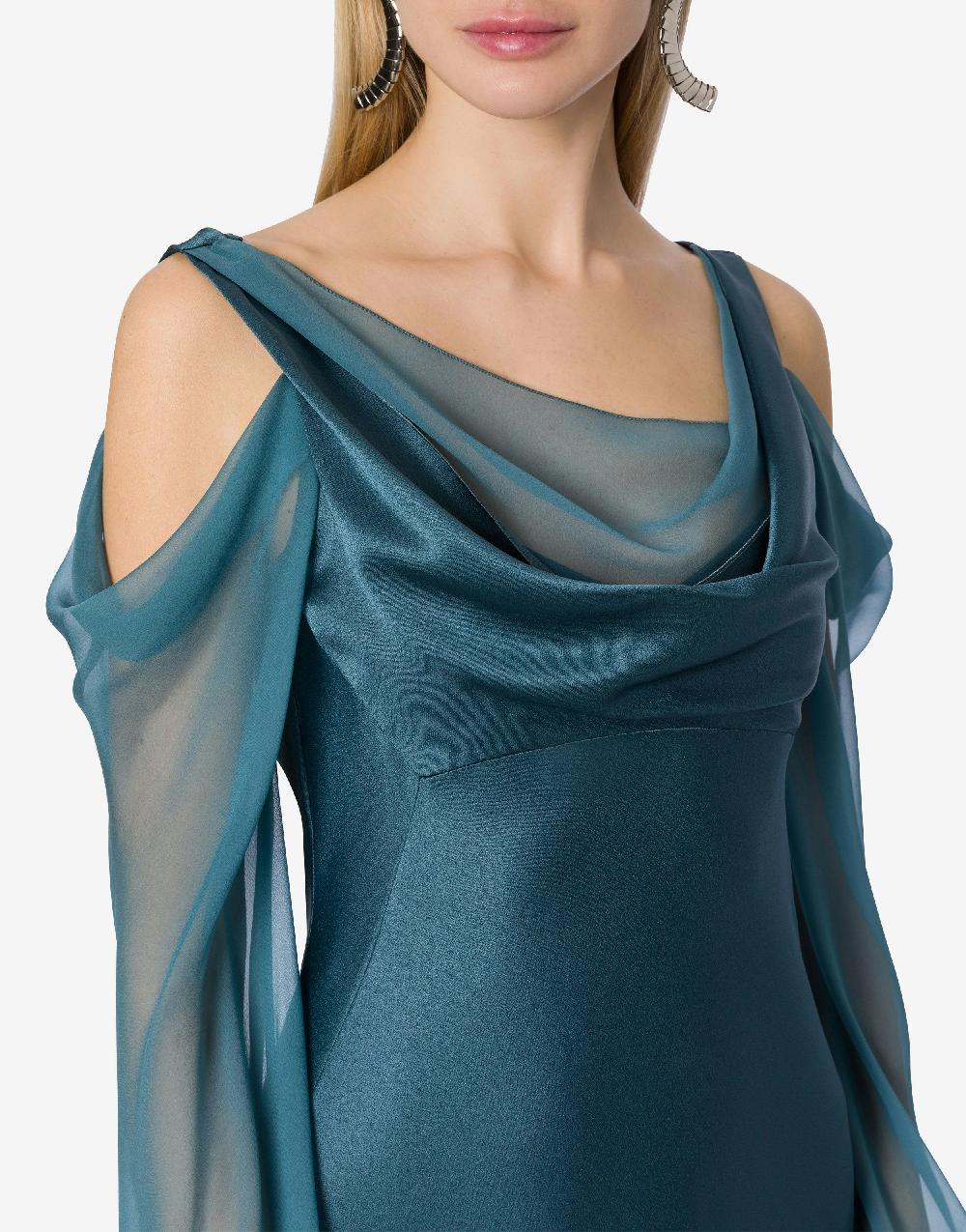 Alberta Ferretti Abito in raso con maniche in chiffon Hotsell