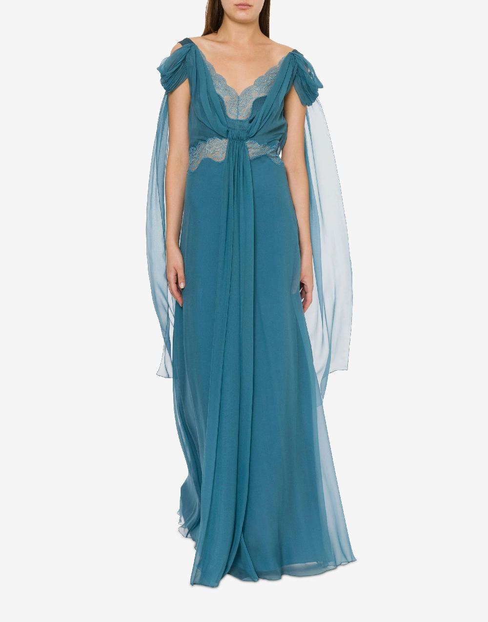 Alberta Ferretti Abito in chiffon con pizzo e drappi Vendita Calda