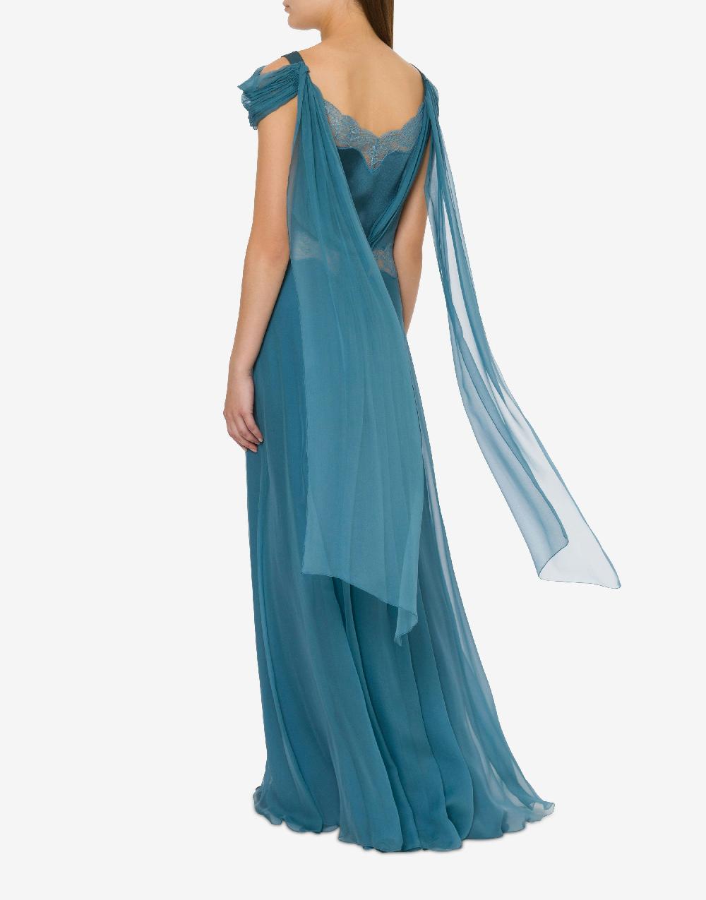 Alberta Ferretti Abito in chiffon con pizzo e drappi Vendita Calda