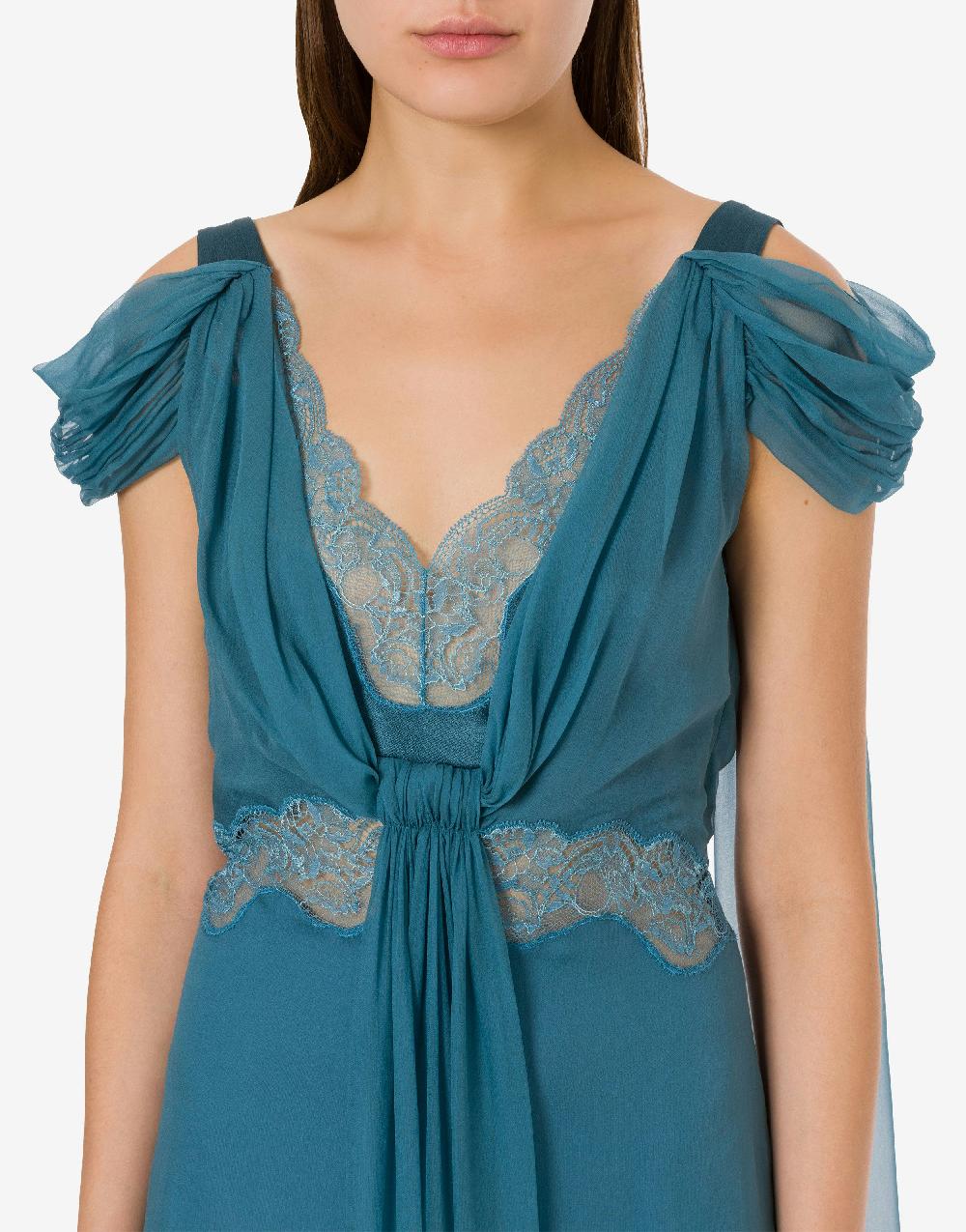 Alberta Ferretti Abito in chiffon con pizzo e drappi Vendita Calda