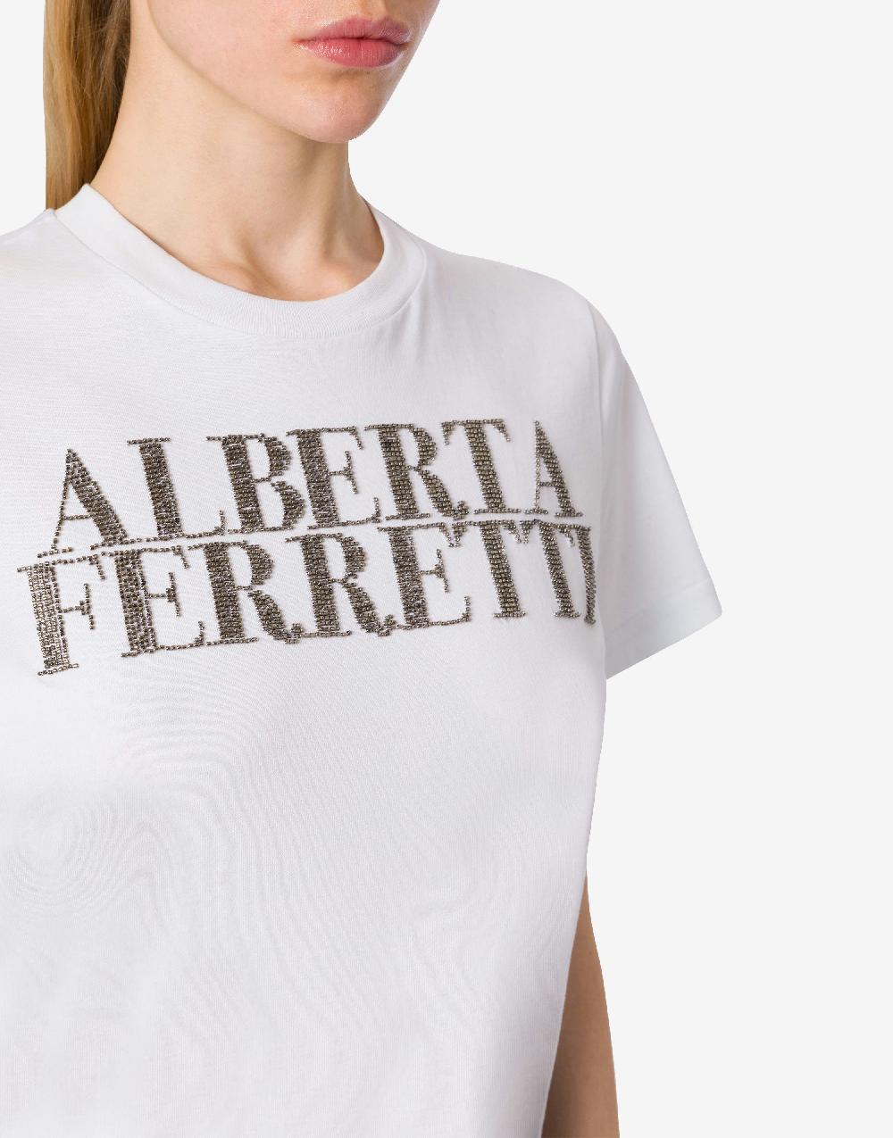 Alberta Ferretti T-shirt in jersey con ricamo logo Nuova