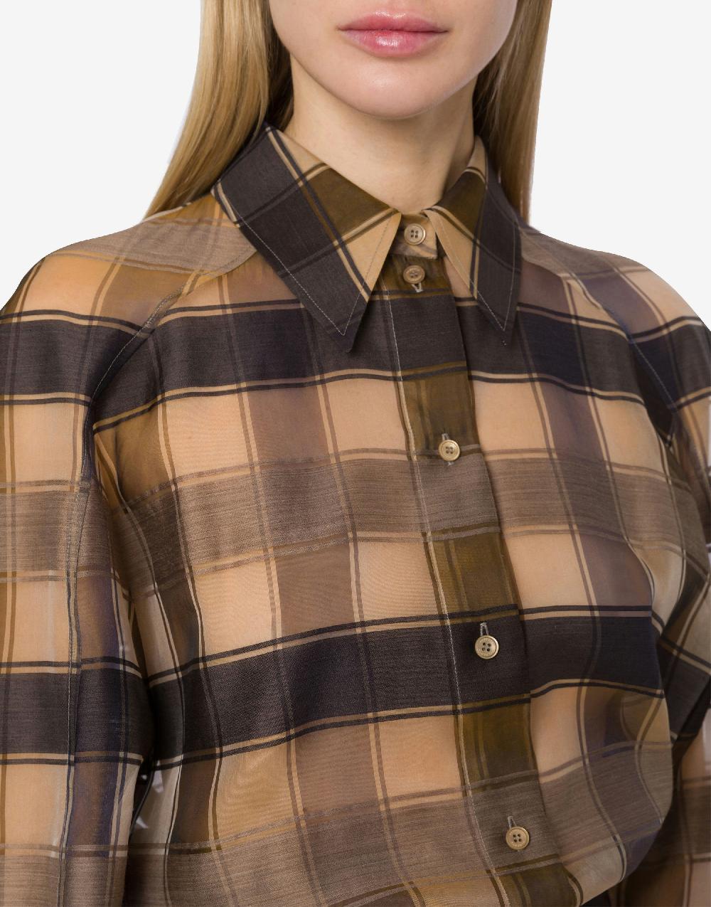 Alberta Ferretti Camicia oversize in organza check lana seta Italy