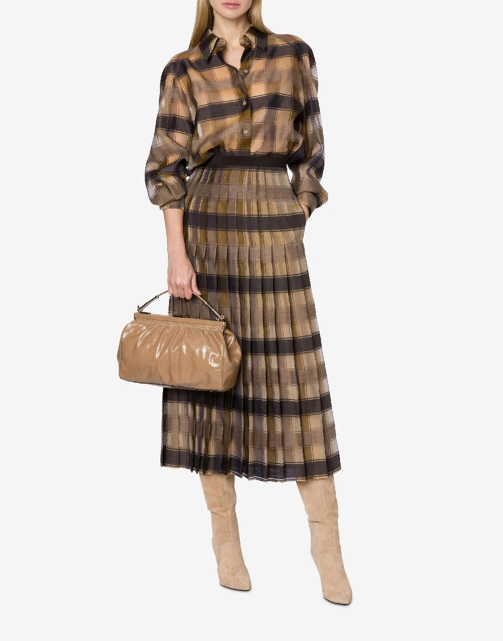 Alberta Ferretti Gonna a pieghe in organza check lana seta Italia