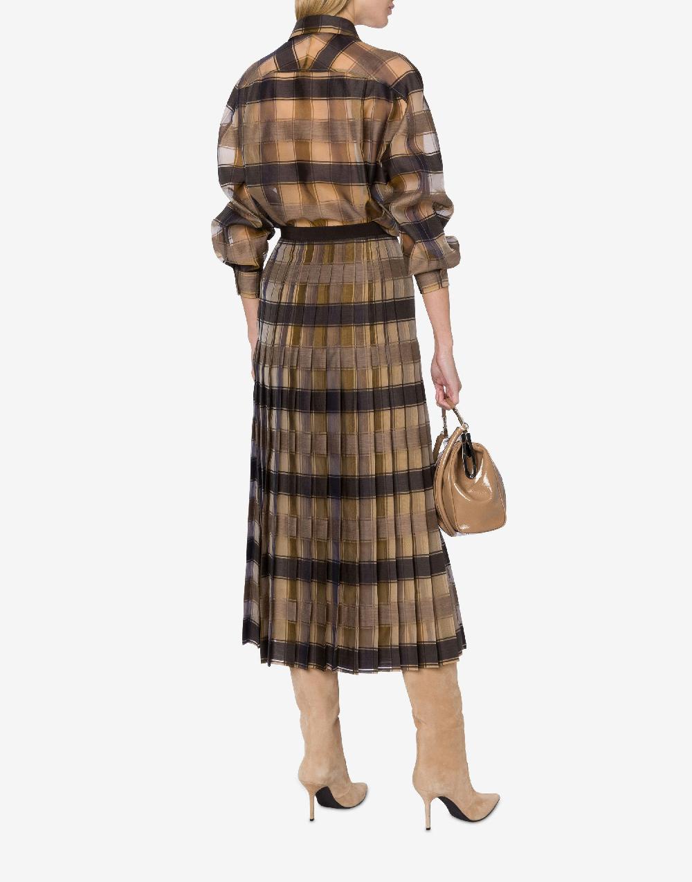 Alberta Ferretti Gonna a pieghe in organza check lana seta Italia