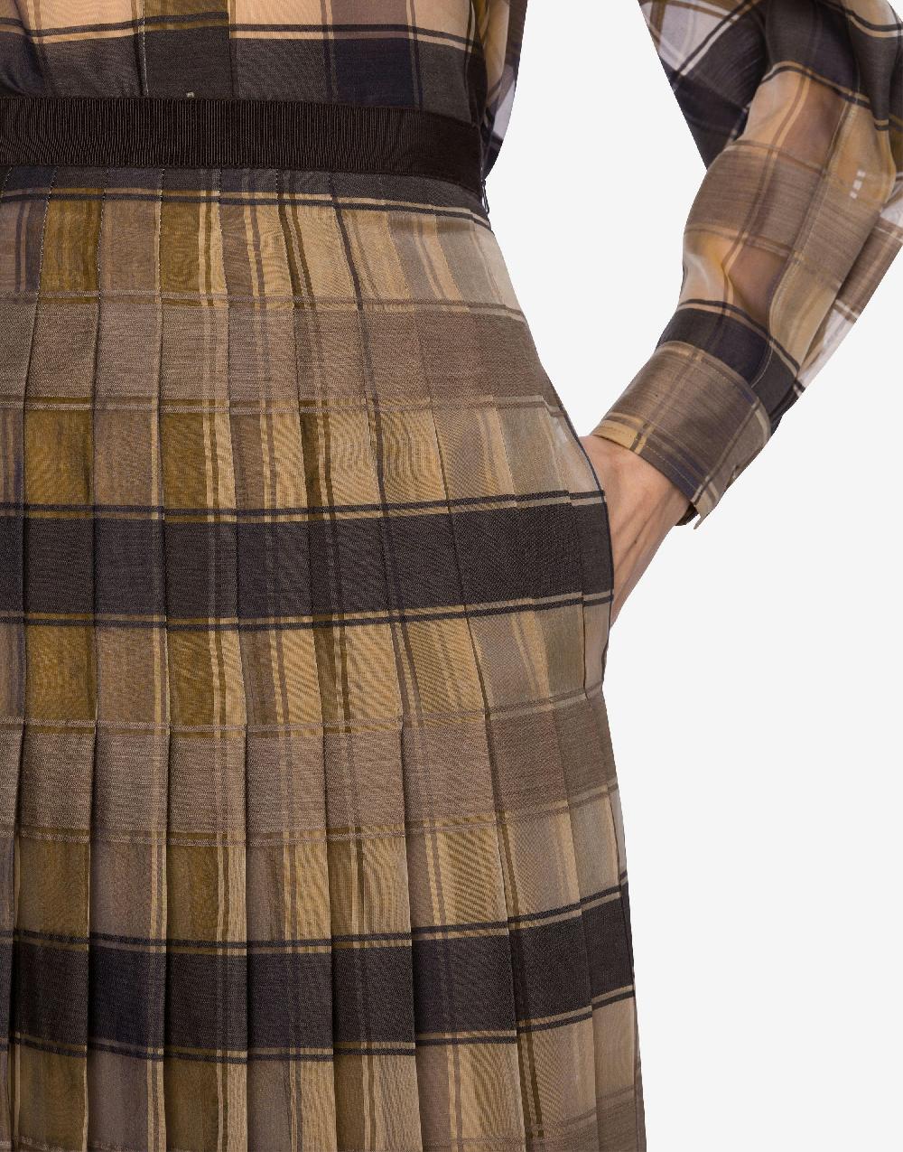 Alberta Ferretti Gonna a pieghe in organza check lana seta Italia