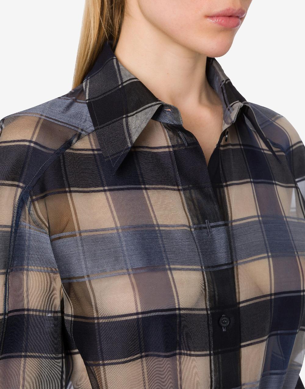 Alberta Ferretti Camicia oversize in organza check lana seta Nuovo
