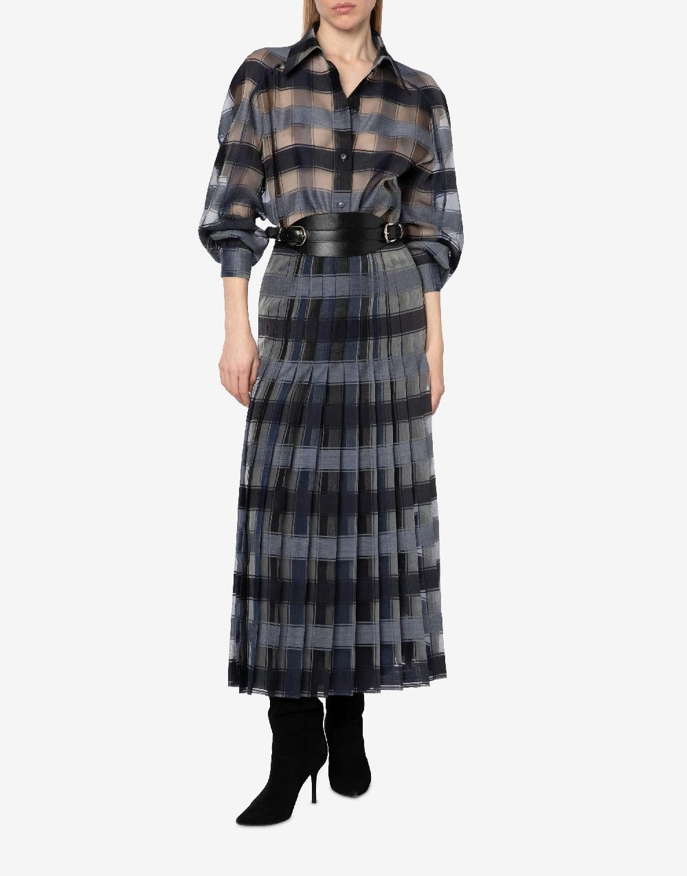 Alberta Ferretti Gonna a pieghe in organza check lana seta Vendita