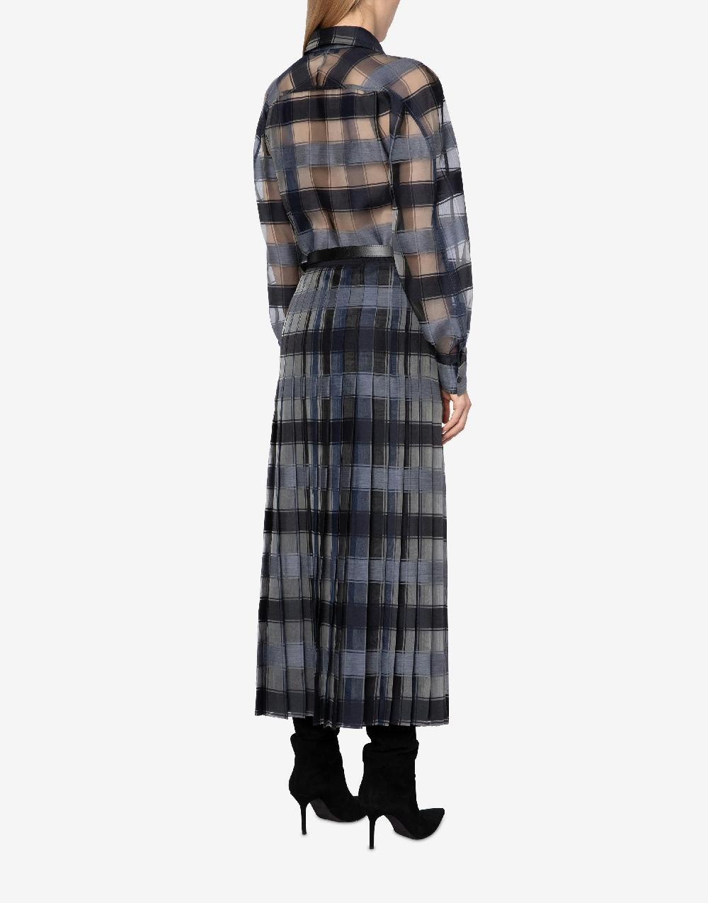Alberta Ferretti Gonna a pieghe in organza check lana seta Vendita