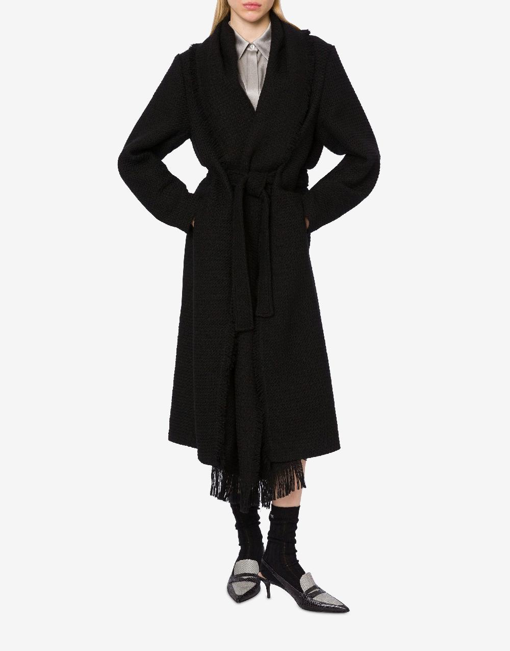 Alberta Ferretti Cappotto in stuoia di lana con frange In Vendita